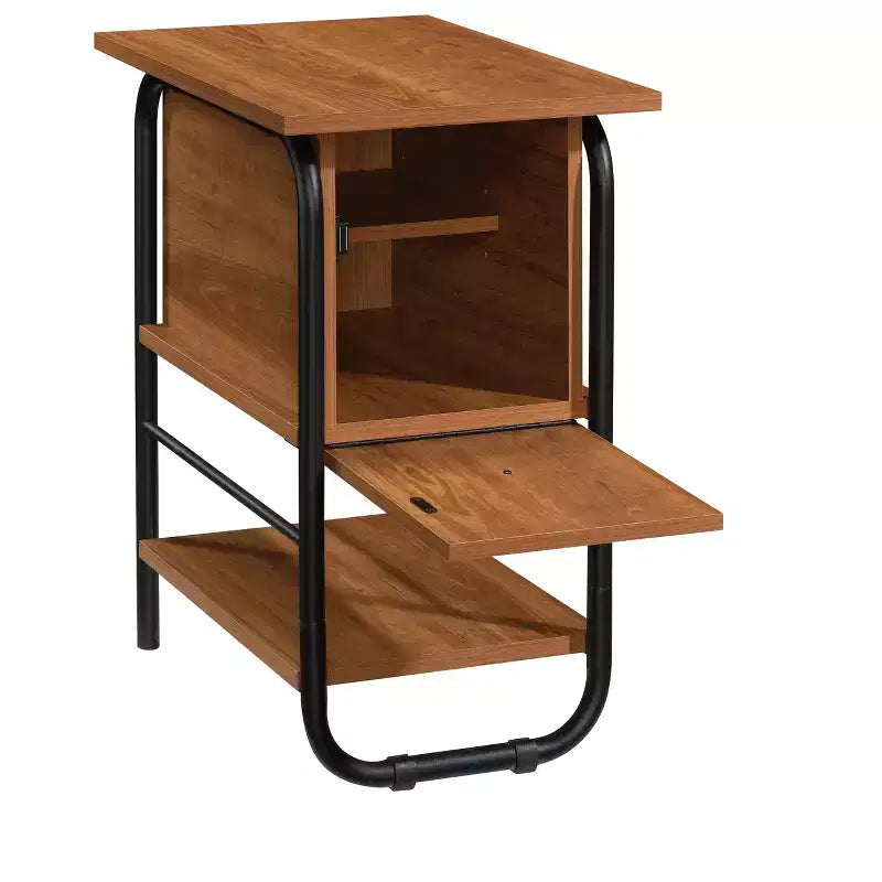 Ellington Vintage Side Table with Concealed Storage and Metal Frame