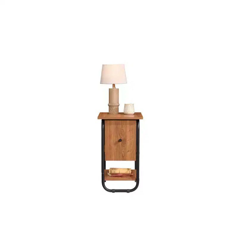Ellington Vintage Side Table with Concealed Storage and Metal Frame