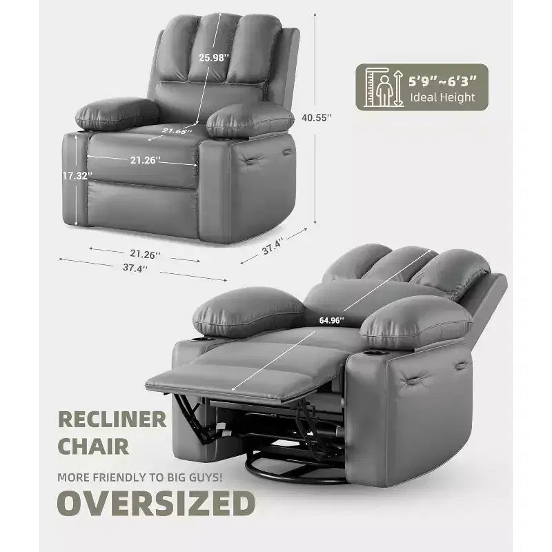 Recliner Chair with Massage & Heat, PU Leather Home Theater Recliner, Lumbar & Arm Support for Living Room