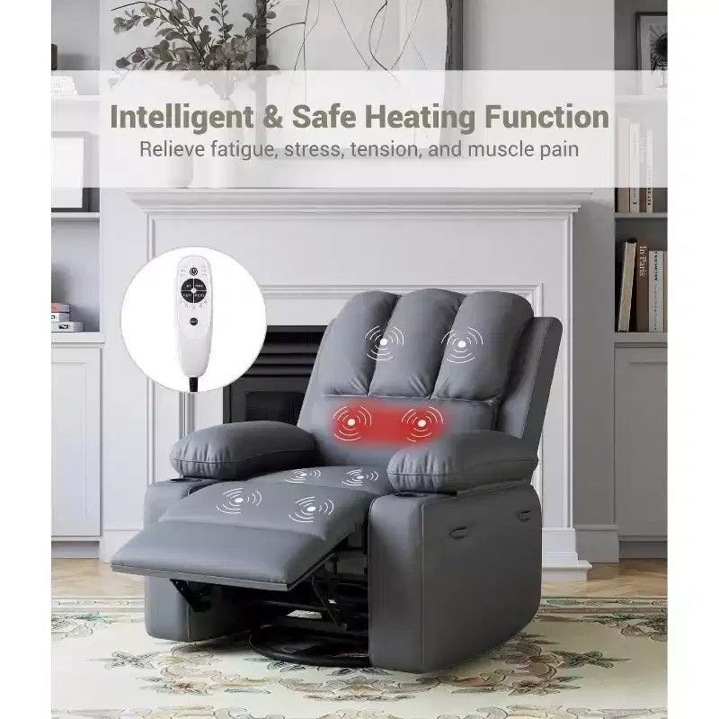 Recliner Chair with Massage & Heat, PU Leather Home Theater Recliner, Lumbar & Arm Support for Living Room