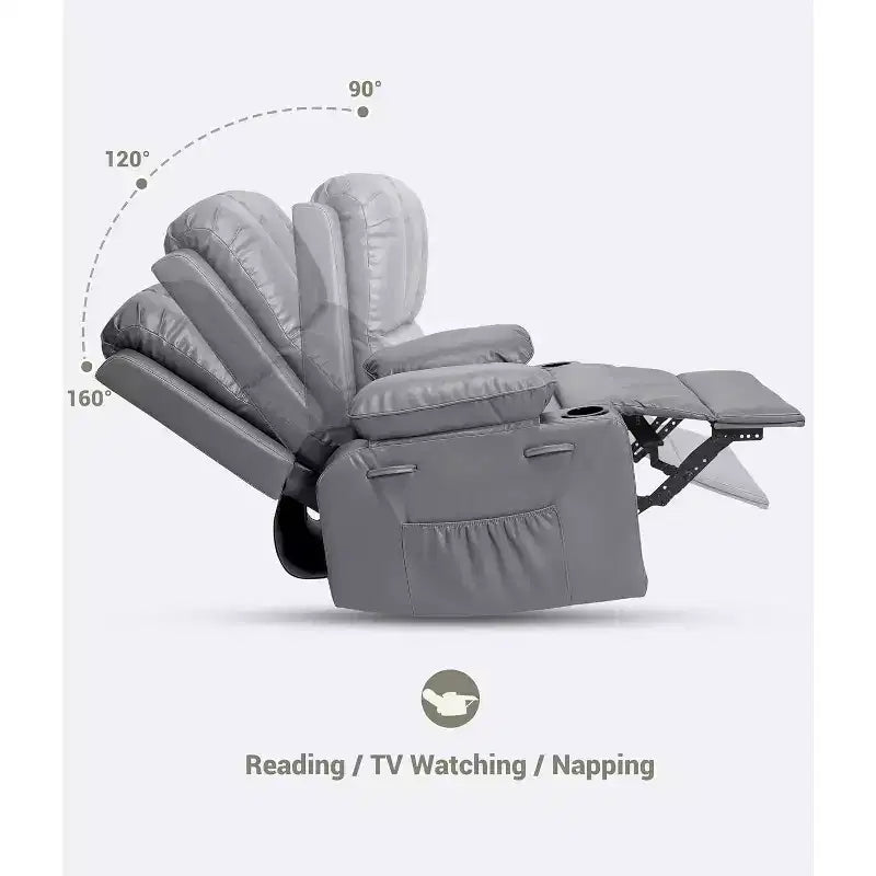 Recliner Chair with Massage & Heat, PU Leather Home Theater Recliner, Lumbar & Arm Support for Living Room