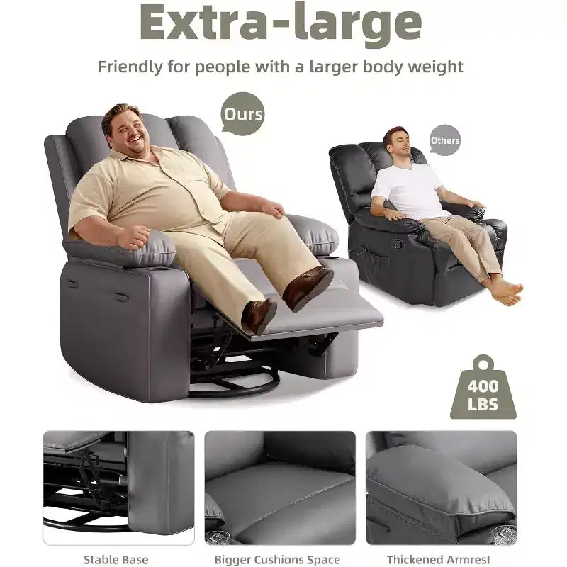 Recliner Chair with Massage & Heat, PU Leather Home Theater Recliner, Lumbar & Arm Support for Living Room