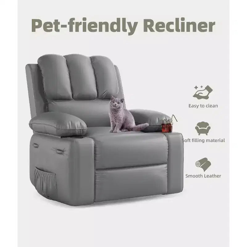 Recliner Chair with Massage & Heat, PU Leather Home Theater Recliner, Lumbar & Arm Support for Living Room