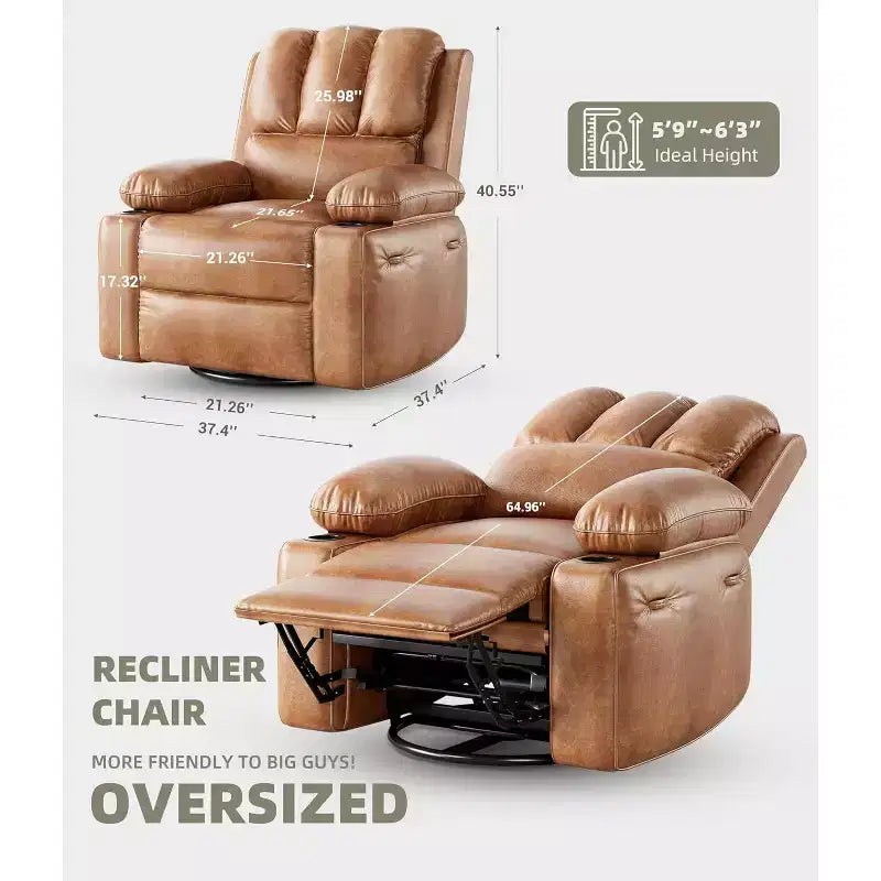 Recliner Chair with Massage & Heat, PU Leather Home Theater Recliner, Lumbar & Arm Support for Living Room