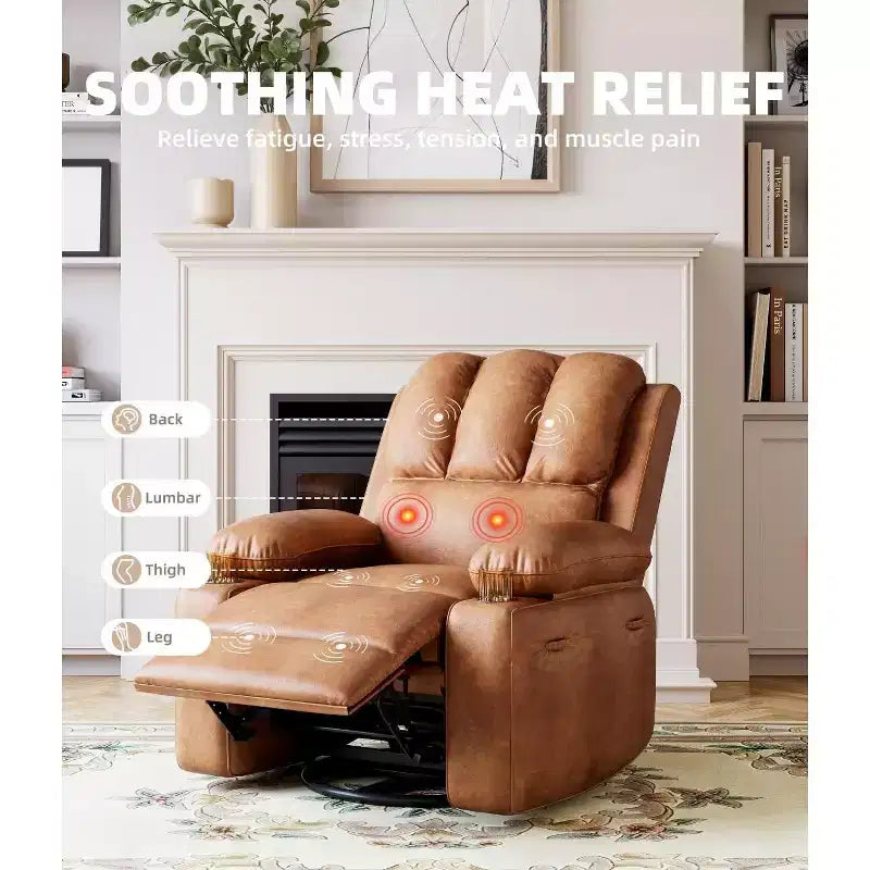 Recliner Chair with Massage & Heat, PU Leather Home Theater Recliner, Lumbar & Arm Support for Living Room