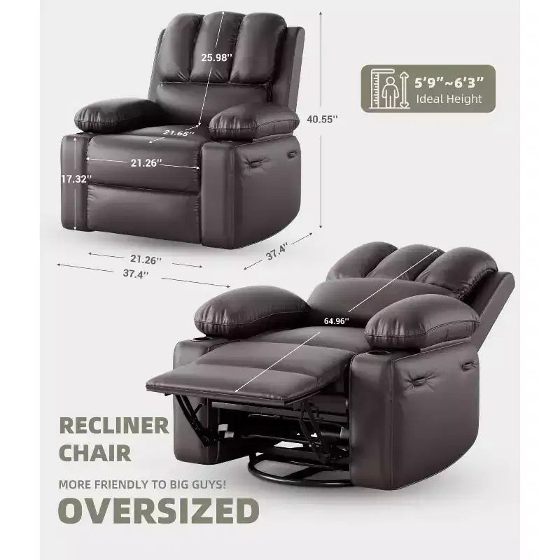 Recliner Chair with Massage & Heat, PU Leather Home Theater Recliner, Lumbar & Arm Support for Living Room