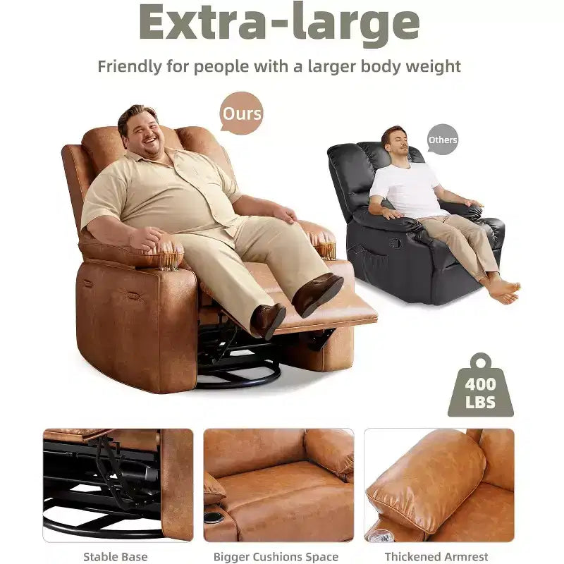 Recliner Chair with Massage & Heat, PU Leather Home Theater Recliner, Lumbar & Arm Support for Living Room