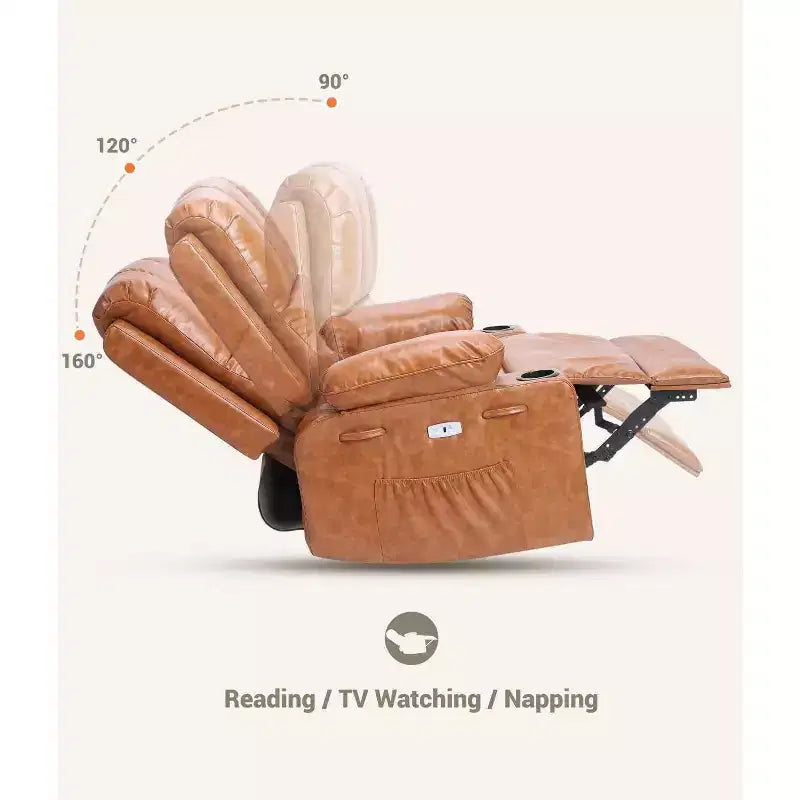 Recliner Chair with Massage & Heat, PU Leather Home Theater Recliner, Lumbar & Arm Support for Living Room
