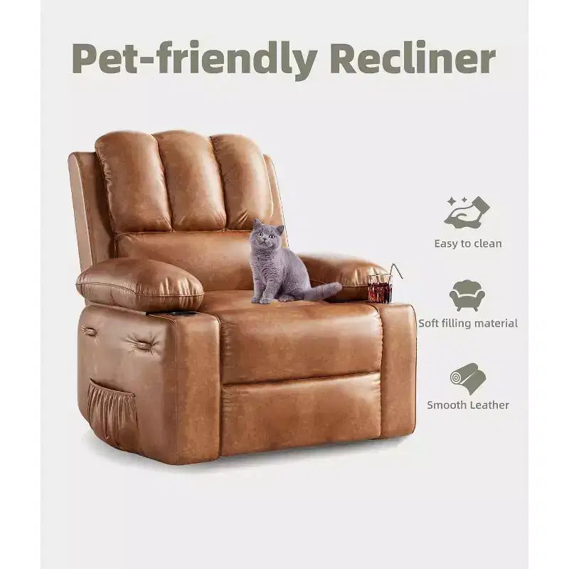 Recliner Chair with Massage & Heat, PU Leather Home Theater Recliner, Lumbar & Arm Support for Living Room