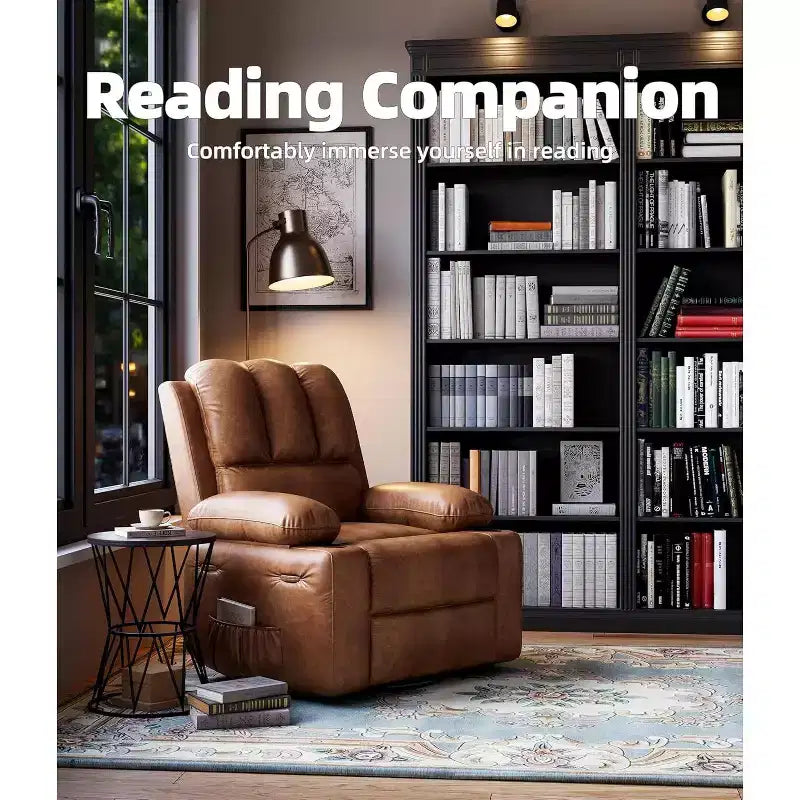 Recliner Chair with Massage & Heat, PU Leather Home Theater Recliner, Lumbar & Arm Support for Living Room