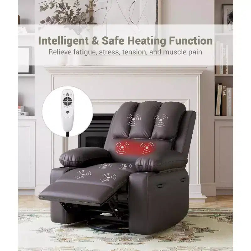 Recliner Chair with Massage & Heat, PU Leather Home Theater Recliner, Lumbar & Arm Support for Living Room