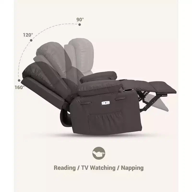 Recliner Chair with Massage & Heat, PU Leather Home Theater Recliner, Lumbar & Arm Support for Living Room