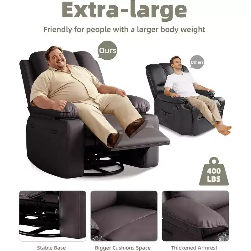 Recliner Chair with Massage & Heat, PU Leather Home Theater Recliner, Lumbar & Arm Support for Living Room