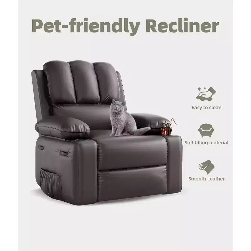 Recliner Chair with Massage & Heat, PU Leather Home Theater Recliner, Lumbar & Arm Support for Living Room