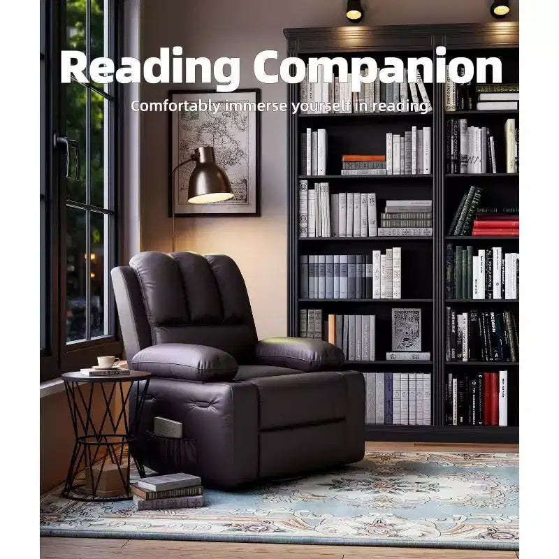 Recliner Chair with Massage & Heat, PU Leather Home Theater Recliner, Lumbar & Arm Support for Living Room