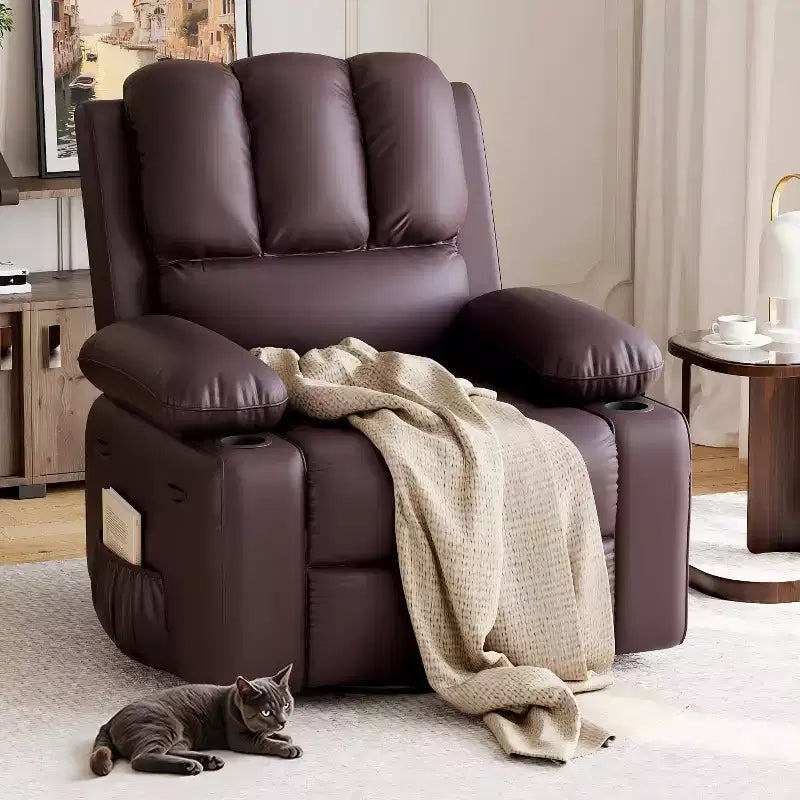 Acekool Recliner Chair with Massage & Heat, PU Leather Home Theater Recliner, Lumbar & Arm Support for Living Room