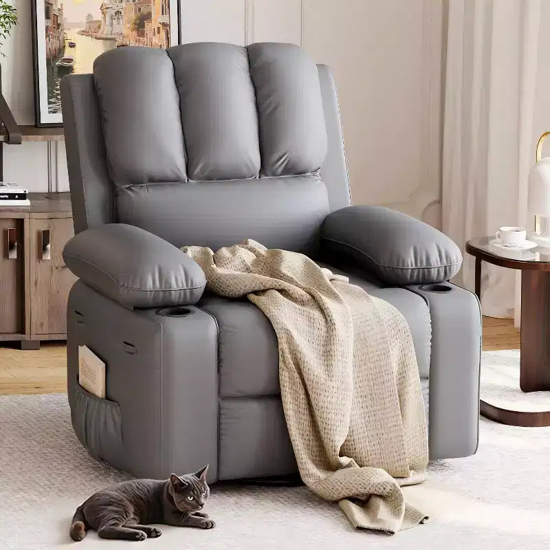 Recliner Chair with Massage & Heat, PU Leather Home Theater Recliner, Lumbar & Arm Support for Living Room