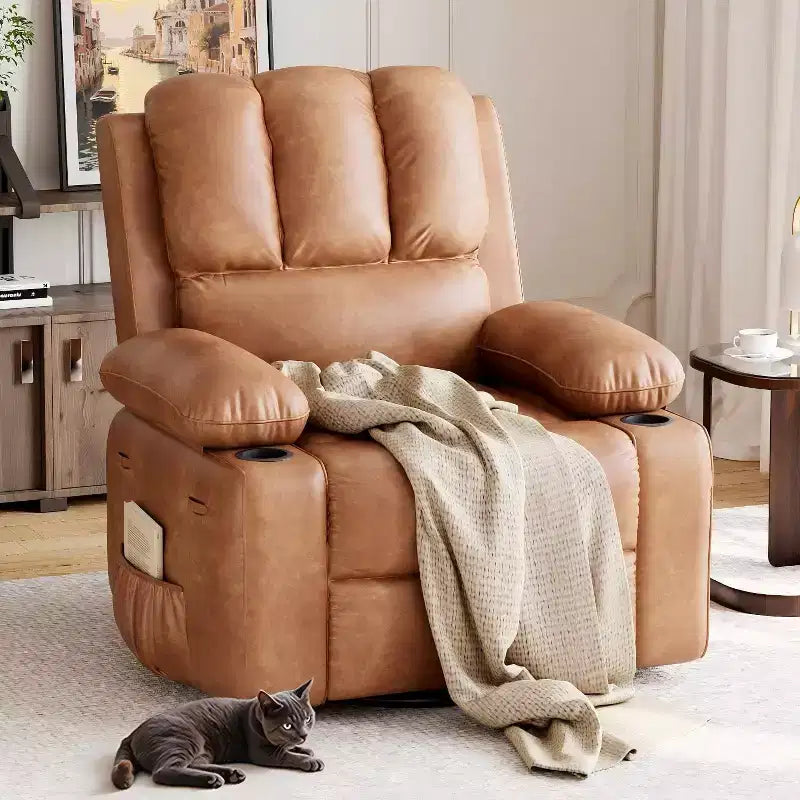 Recliner Chair with Massage & Heat, PU Leather Home Theater Recliner, Lumbar & Arm Support for Living Room