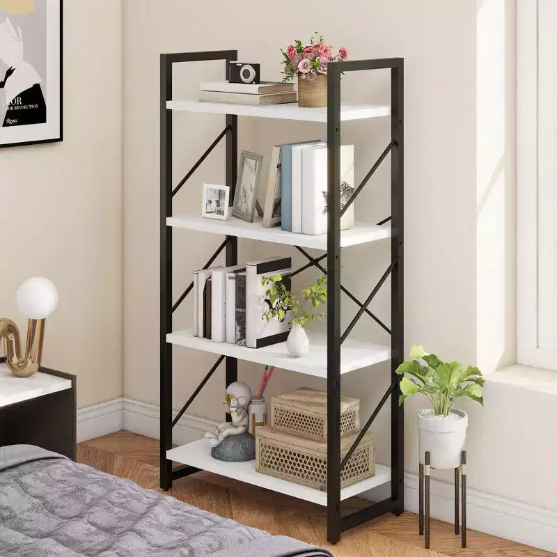 4 Tier Corner Bookcase Wooden Bookshelf Storage Rack Display Home Living Room