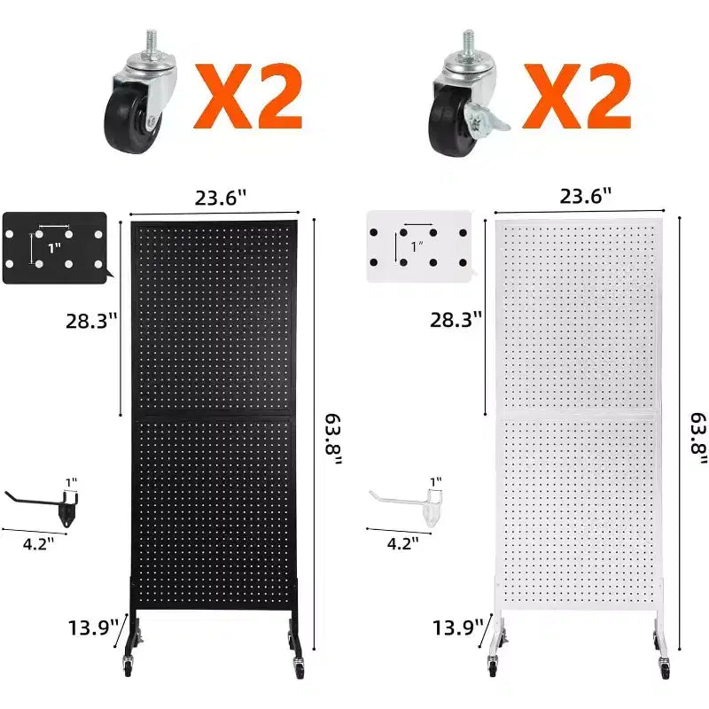Heavy-Duty Metal Pegboard Display Rack, 2'x5' Floor Standing Organizer with Adjustable T-Base, Wheels & 10 Hooks for Retail, Market, Garage