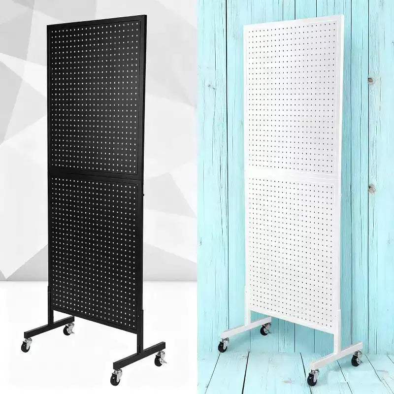 Heavy-Duty Metal Pegboard Display Rack, 2'x5' Floor Standing Organizer with Adjustable T-Base, Wheels & 10 Hooks for Retail, Market, Garage