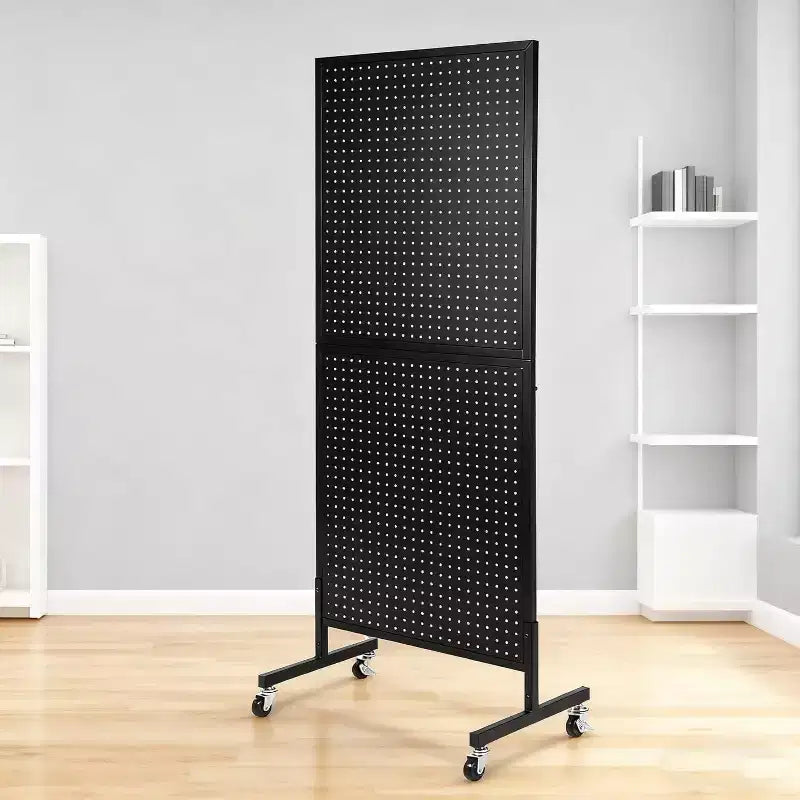 Heavy-Duty Metal Pegboard Display Rack, 2'x5' Floor Standing Organizer with Adjustable T-Base, Wheels & 10 Hooks for Retail, Market, Garage