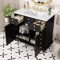Bathroom Vanity with Sink, Bathroom Sink Vanity with 2 Drawers & 2 Soft Closing Doors, 16 Decorative Handles, Wooden Bathroom Sink Cabinet Black