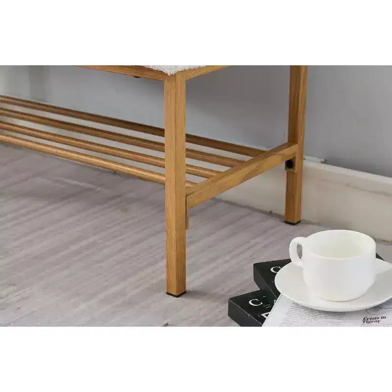 32 Soft Teddy Shoe Bench with Shelf,Modern End-of-Bed Ottoman Bench,Entryway Bench with Storage & Metal Legs,300lbs Capacity