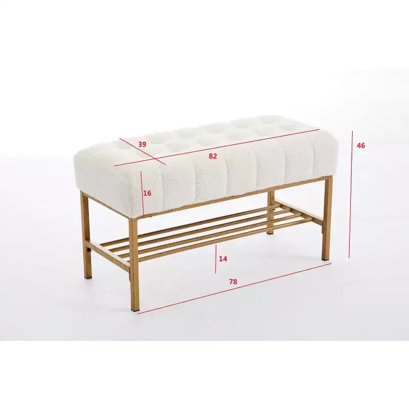 32 Soft Teddy Shoe Bench with Shelf,Modern End-of-Bed Ottoman Bench,Entryway Bench with Storage & Metal Legs,300lbs Capacity