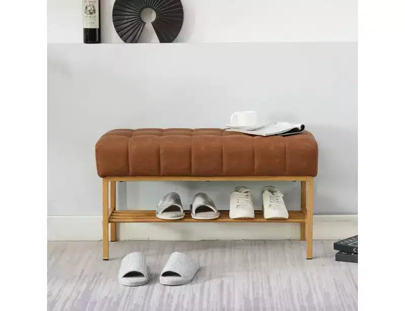 TUYOHW 32 Soft Teddy Shoe Bench with Shelf,Modern End-of-Bed Ottoman Bench,Entryway Bench with Storage & Metal Legs,300lbs Capacity