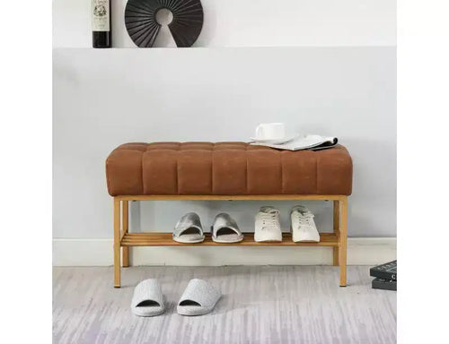 TUYOHW 32 Soft Teddy Shoe Bench with Shelf,Modern End-of-Bed Ottoman Bench,Entryway Bench with Storage & Metal Legs,300lbs Capacity