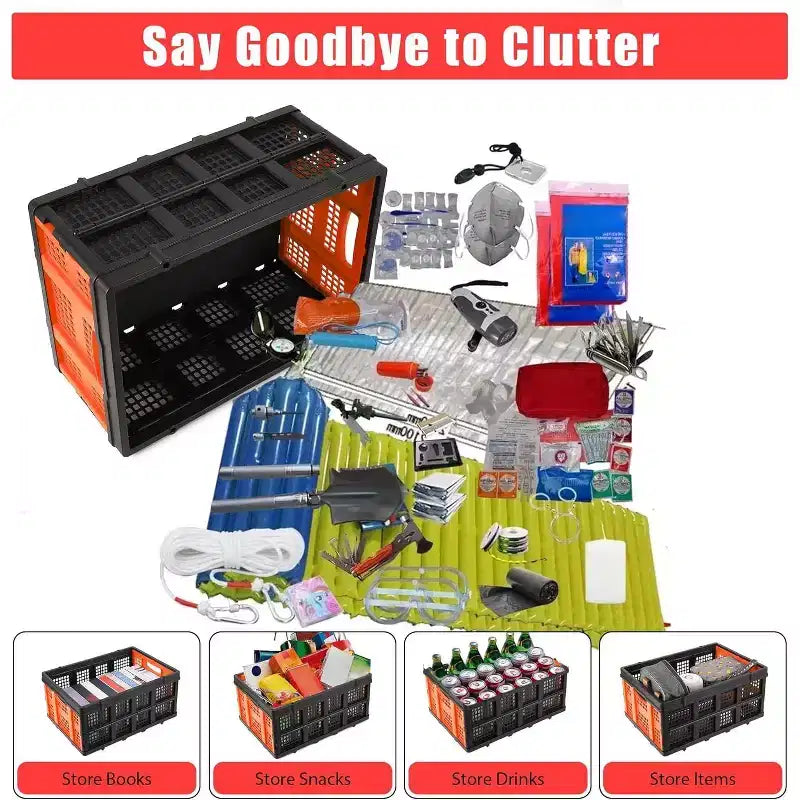 55L Collapsible Milk Crate, Stackable Storage Basket with Handles for Home, Garage, Camping