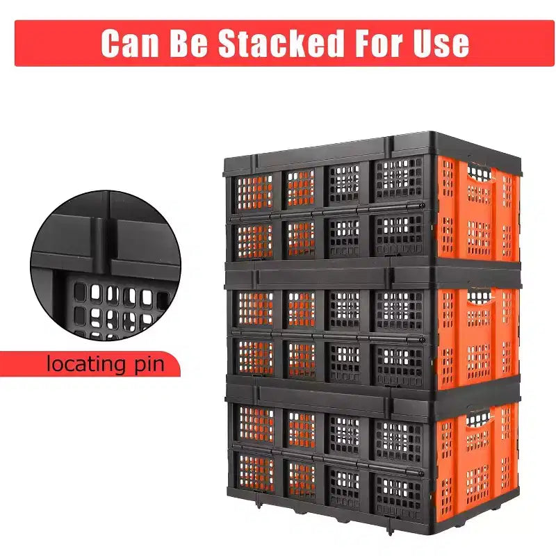 55L Collapsible Milk Crate, Stackable Storage Basket with Handles for Home, Garage, Camping