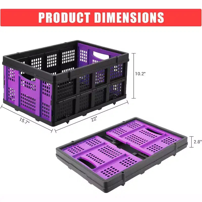 55L Collapsible Milk Crate, Stackable Storage Basket with Handles for Home, Garage, Camping