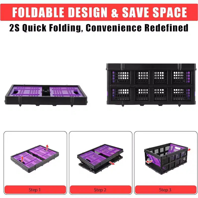 55L Collapsible Milk Crate, Stackable Storage Basket with Handles for Home, Garage, Camping