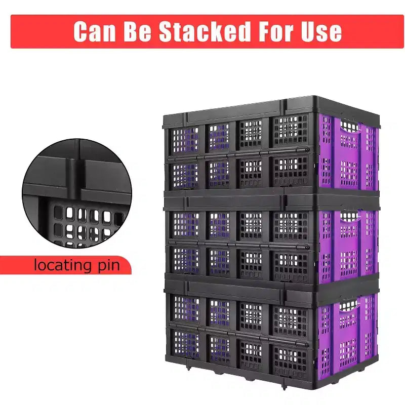 55L Collapsible Milk Crate, Stackable Storage Basket with Handles for Home, Garage, Camping