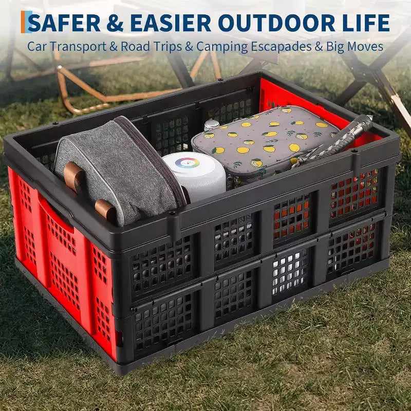 55L Collapsible Milk Crate, Stackable Storage Basket with Handles for Home, Garage, Camping