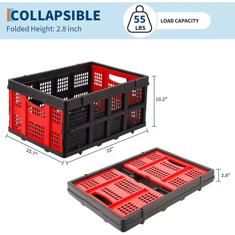 55L Collapsible Milk Crate, Stackable Storage Basket with Handles for Home, Garage, Camping