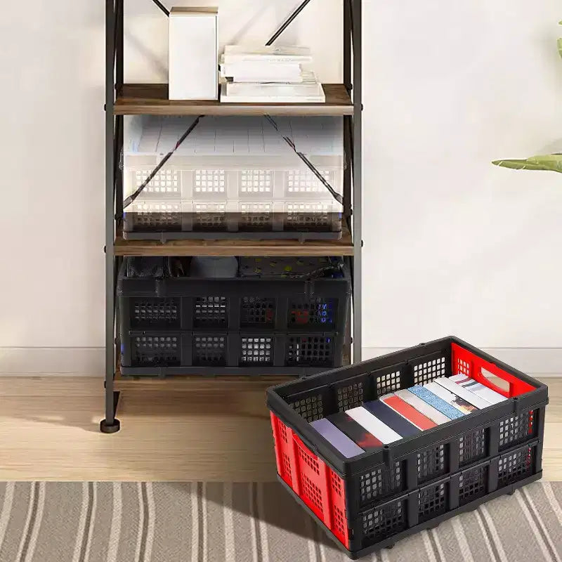 55L Collapsible Milk Crate, Stackable Storage Basket with Handles for Home, Garage, Camping