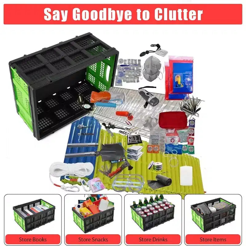 55L Collapsible Milk Crate, Stackable Storage Basket with Handles for Home, Garage, Camping