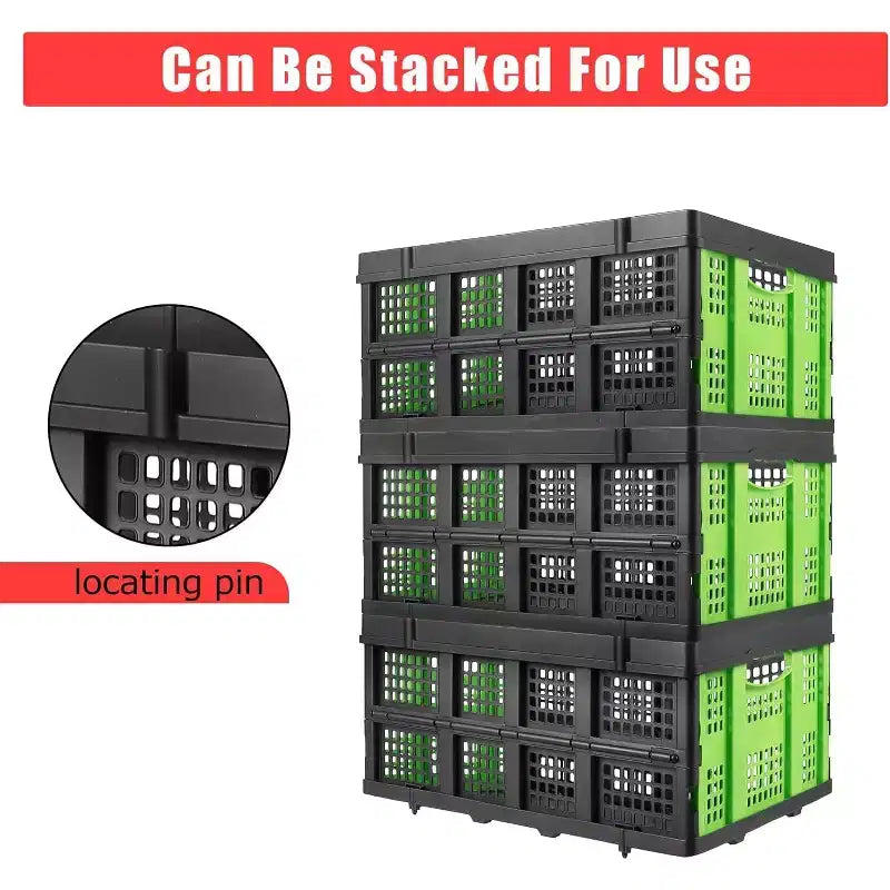 55L Collapsible Milk Crate, Stackable Storage Basket with Handles for Home, Garage, Camping
