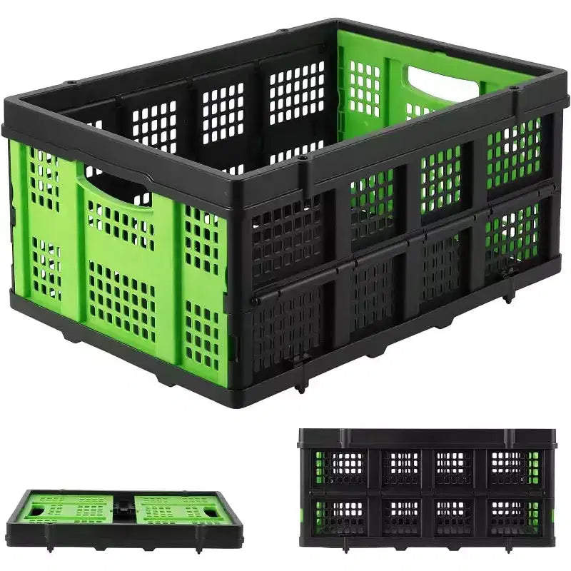 Acekool 55L Collapsible Milk Crate, Stackable Storage Basket with Handles for Home, Garage, Camping