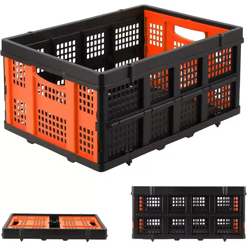 55L Collapsible Milk Crate, Stackable Storage Basket with Handles for Home, Garage, Camping