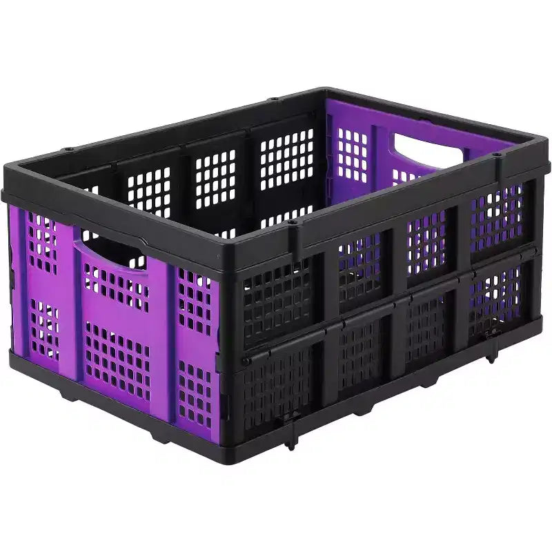55L Collapsible Milk Crate, Stackable Storage Basket with Handles for Home, Garage, Camping