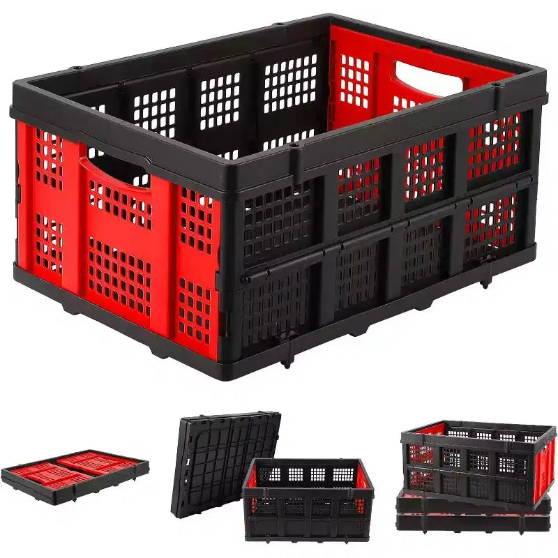 55L Collapsible Milk Crate, Stackable Storage Basket with Handles for Home, Garage, Camping
