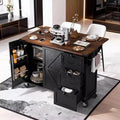 Farmhouse Rolling Kitchen Island with Power Outlet & Drop Leaf, Storage Cabinet with Internal Door Racks, Spice Rack & Wheels, Black