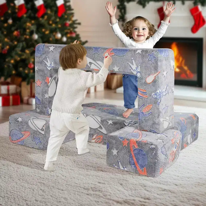 Kids Modular Play Couch 4 Piece Toddler Sofa Bed Sectional with Removable Cover Dark Grey