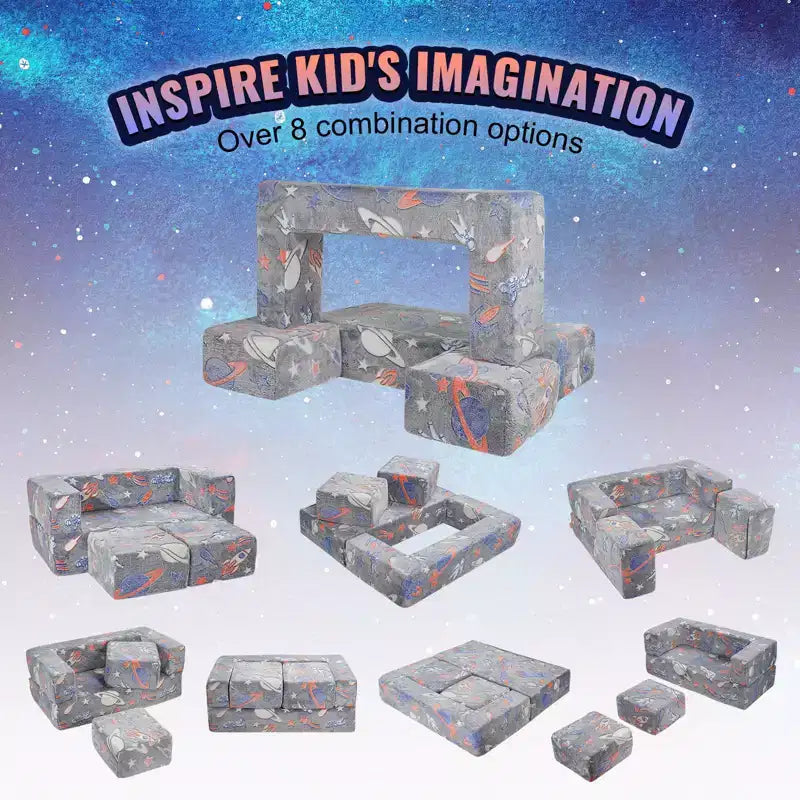 Kids Modular Play Couch 4 Piece Toddler Sofa Bed Sectional with Removable Cover Dark Grey