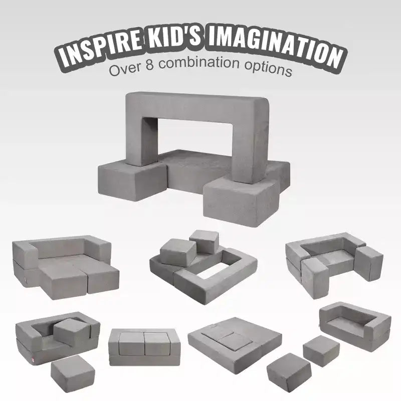 Kids Modular Play Couch 4 Piece Toddler Sofa Bed Sectional with Removable Cover Dark Grey