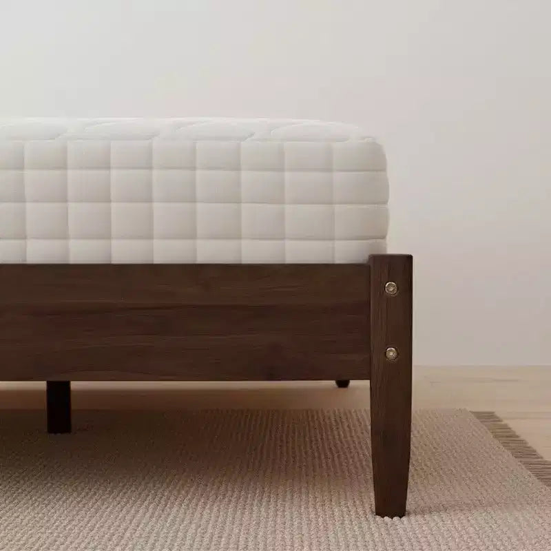 Solid Wood Full Bed Frame Platform Bedframe with Rattan Headboard